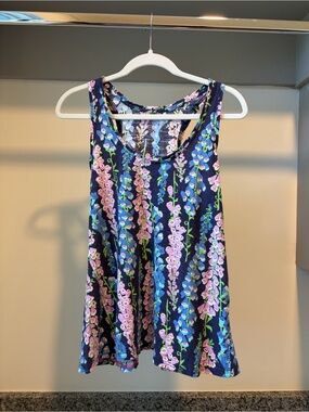 Lilly Pulitzer Navy Tank with Pink & Light Blue Floral Stripes